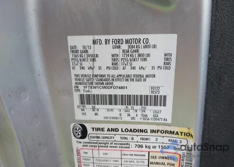 2013 Ford F-150 Xlt из США, поврежденный, VIN 1FTEW1CM0DFD74801